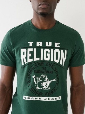 Green/Brown True Religion Buddha Logo Crew Neck T Shirts | 4925-OFWLJ