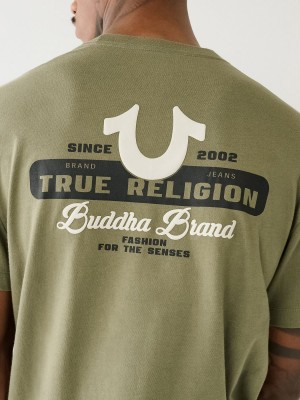 Green True Religion Buddha Brand Logo T Shirts | 1584-YVQZH