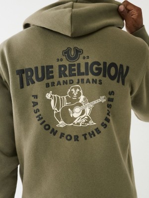 Green True Religion Buddha Logo Zip Hoodie | 3495-DMHRK