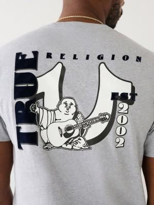 Grey True Religion Buddha Logo T Shirts | 8150-DUNVQ