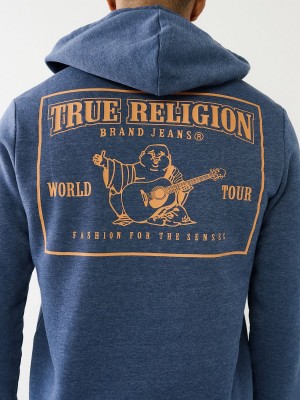 Heather Grey/Dark Navy True Religion Horseshoe Logo Zip Hoodie | 3584-WOQRN