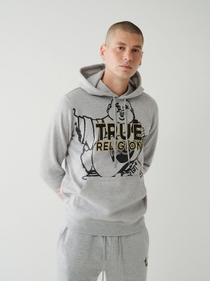 Heather Grey True Religion Buddha Logo Hoodie | 3689-RYJNP