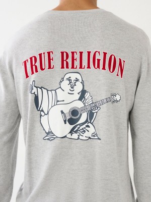 Heather Grey True Religion Buddha Logo Sweater | 6158-LHCXO