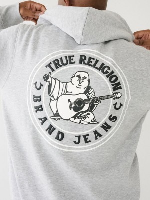 Heather Grey True Religion Buddha Logo Seal Zip Hoodie | 9054-HZJUB