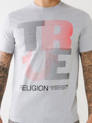 Heather Grey True Religion Lined Logo T Shirts | 9804-BKFJT