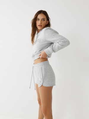 Heather Grey True Religion Logo Crop Hoodie | 4276-ICQAR