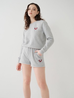 Heather Grey True Religion Logo Sweat Shorts | 2138-TPODJ