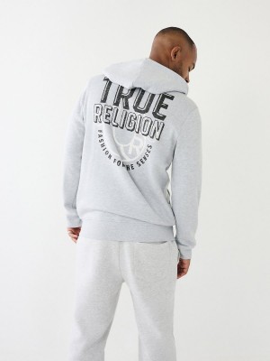 Heather Grey True Religion Logo Zip Hoodie | 3209-NHGVK