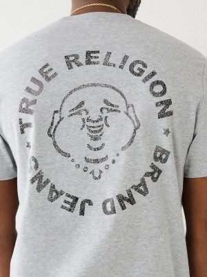 Heather Grey True Religion Metallic Buddha Logo Shorts Sleeve T Shirts | 0924-FPXAT