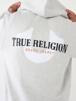 Heather Grey True Religion Zip Hoodie | 1298-NDCBA