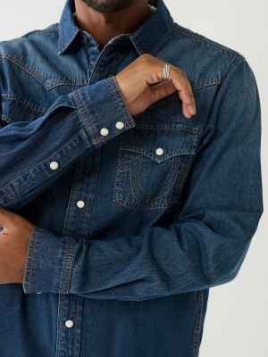 IQVM True Religion Single Needle Western Denim Shirts | 9160-QUZET