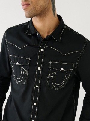 JETBLACK/KALAMATA True Religion Big T Western Shirts | 4916-NGUYR