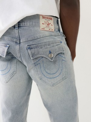 Light Breezy Wash True Religion Ricky Big T Raw Cut Shorts | 9536-QDPNF