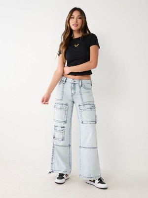 Light Wash True Religion Bobbi Baggy Cargo Pants | 4873-TKPIA