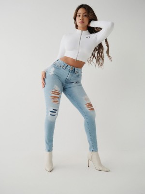 Lupine Sky W/ Destroy True Religion Jennie High Rise Curvy Skinny Jeans | 0618-CPBMK