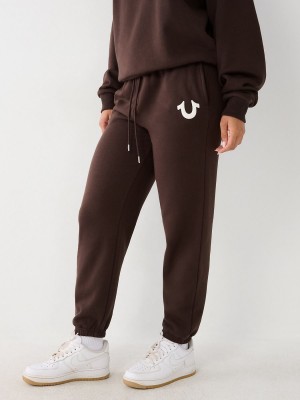 MOCHA True Religion Logo Relaxed Jogger | 3829-LIXDJ