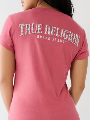 Mauvewood True Religion Crystal V Neck Logo T Shirts | 0598-WBFOX