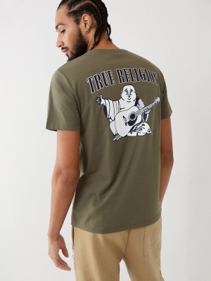 Military Green True Religion Buddha Logo T Shirts | 5621-YXODS