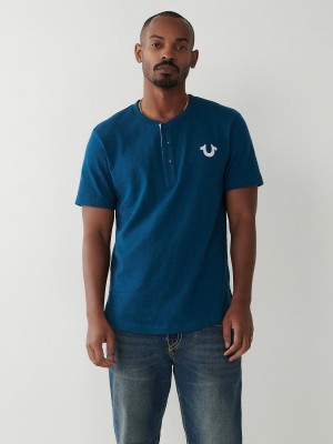 Navy/Navy True Religion Henley T Shirts | 6240-DWGOX