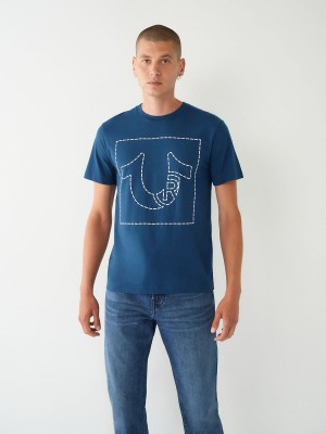 Navy/Navy True Religion Horseshoe Logo T Shirts | 3680-WMJCG