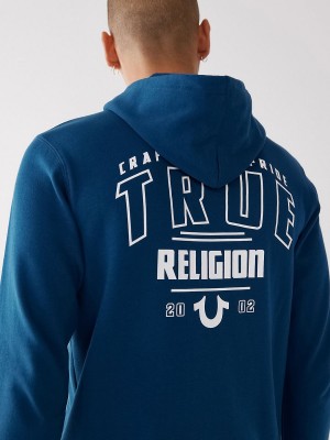 Navy/Navy True Religion Logo Zip Hoodie | 9817-VPDBA