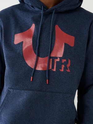 Navy/Red True Religion Horseshoe Logo Hoodie | 8395-DUYIE