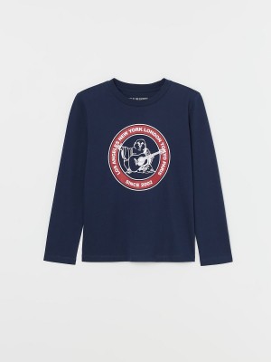 Navy/Sapphire True Religion Boys Long Sleeve Logo T Shirts | 5710-PWVFM