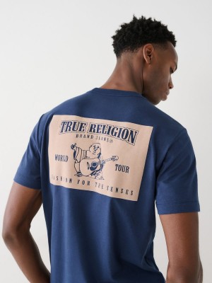 Navy/Sapphire True Religion Buddha Logo T Shirts | 6739-KVCMA