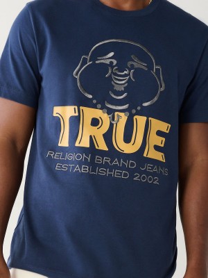 Navy/Sapphire True Religion Buddha Logo T Shirts | 3546-ABEGH