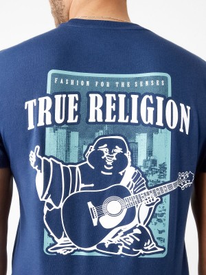 Navy/Sapphire True Religion City Buddha Logo Crew T Shirts | 8309-TSEAU