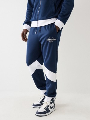 Navy/Sapphire True Religion Color Block Logo Track Pants | 8049-DAVYU