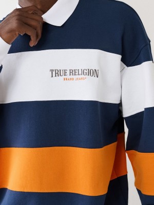 Navy/Sapphire True Religion Color Block Relaxed Sweatshirt | 6458-BXRTE