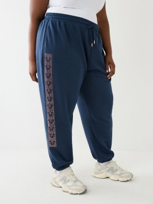 Navy/Sapphire True Religion Crystal Horseshoe Box High Rise Boyfriend Jogger | 1635-TOKNC