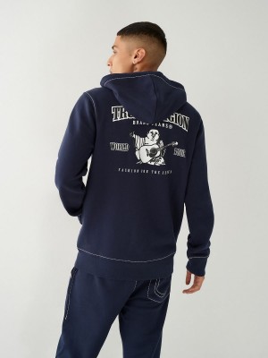 Navy/Sapphire True Religion Heritage Big T Zip Hoodie | 6831-ZLMFU