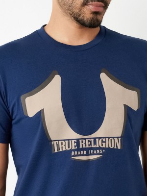 Navy/Sapphire True Religion Horseshoe Logo Shorts Sleeve T Shirts | 5478-QAMSX