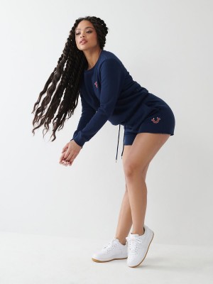 Navy/Sapphire True Religion Logo Sweat Shorts | 2910-FOPUY