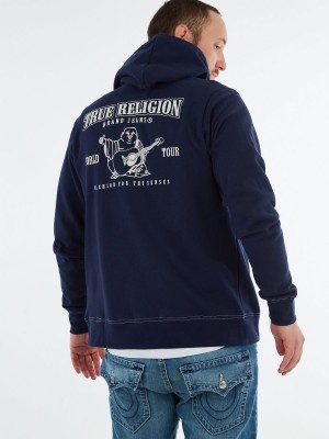 Navy True Religion Buddha Zip Hoodie | 7384-DOEHK