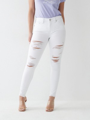 OPTIC WHITE W/ DESTROY True Religion Jennie Mid Rise Curvy Skinny Jeans | 7065-SLADH