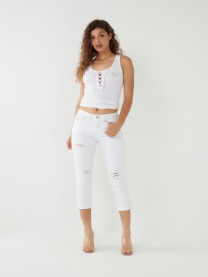 OPTIC WHITE W/ DESTROY True Religion Jennie Curvy Skinny Crop Jeans | 8197-GZNEX