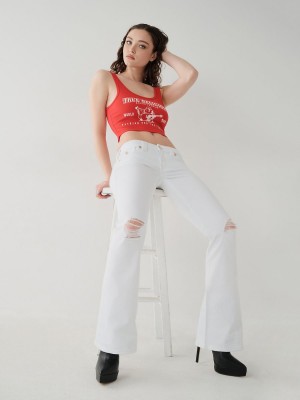 OPTIC WHITE W/ DESTROY True Religion Joey Low Rise Flare Jeans | 8643-PIYVJ