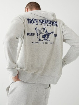 Oatmeal True Religion Buddha Zip Hoodie | 1058-ULWDI