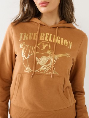 Orange Peel True Religion Metallic Buddha Logo Fleece Hoodie | 0364-LGHVM