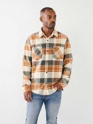 Orange Peel True Religion Polar Fleece Shacket | 0641-HUTGZ