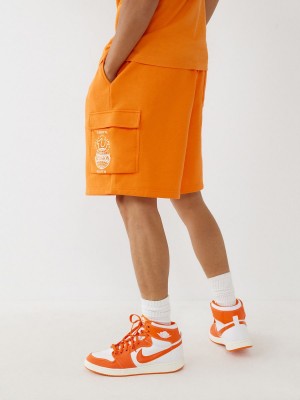 Orange True Religion Cargo Sweat Shorts | 9602-RXPTO