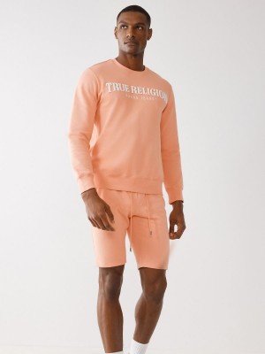 Orange True Religion Logo Sweat Shorts | 0879-AUNEL