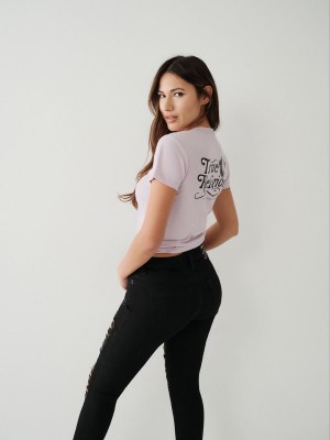 Orchid True Religion Logo T Shirts | 8739-LRBXK