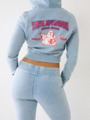 Pacific True Religion Washed Big T Logo Crop Hoodie | 9401-MRTYG