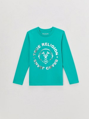 Peacock Green True Religion Boys Long Sleeve Logo T Shirts | 8476-OYJML