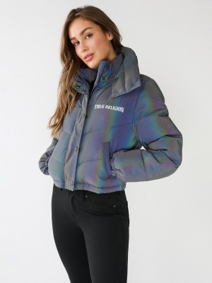 REFLECTIVE BLACK True Religion Reflective Crop Puffer Jacket | 4831-KSBHW