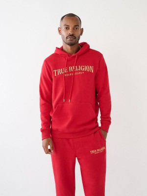 Red/Tangerine True Religion Logo Hoodie | 0618-NLKSY